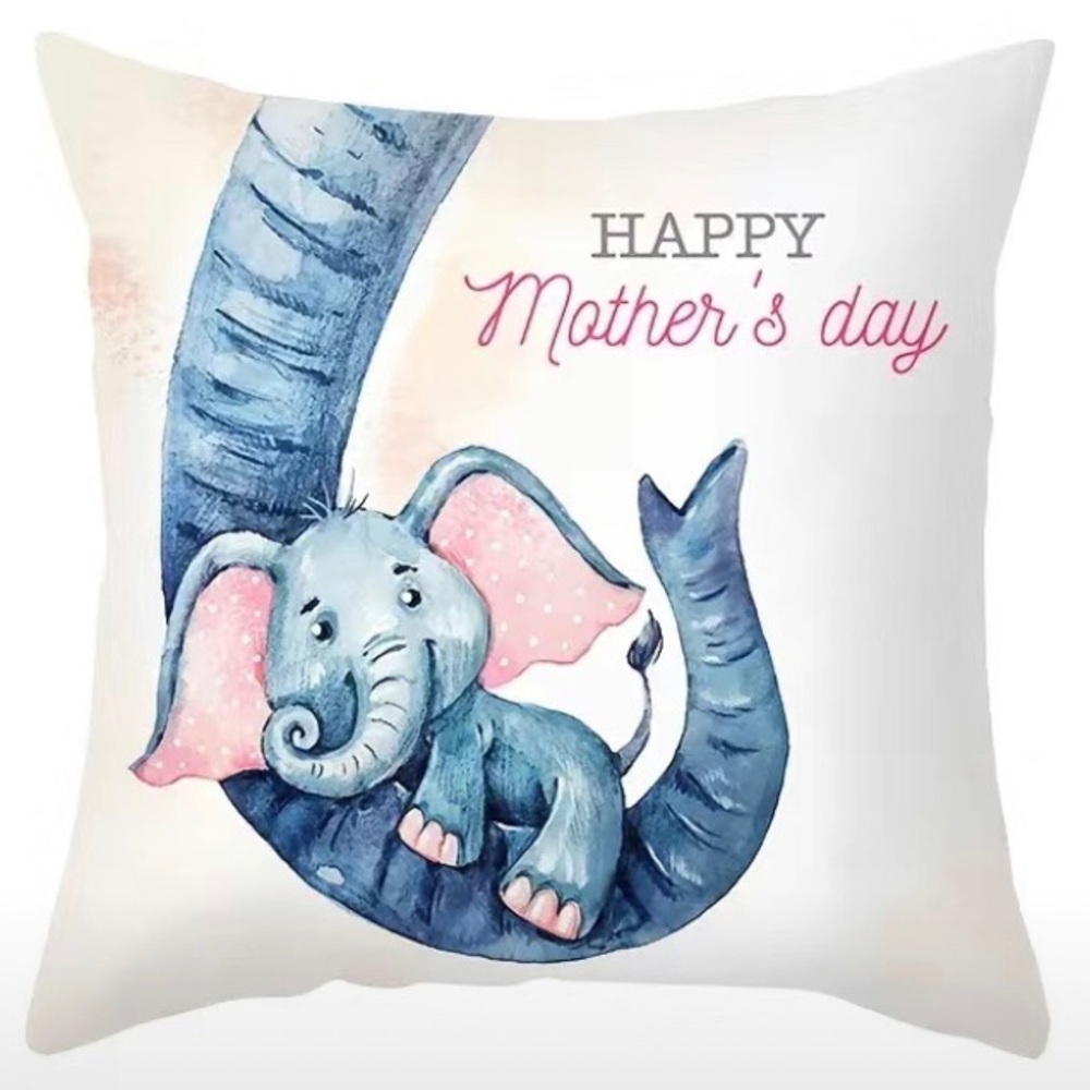 Decorative Throw Pillow Cover Mother and Baby Elephant Happy Mother’s Day